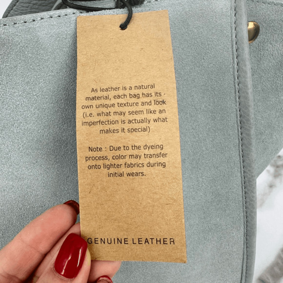 Margot Jamee Double Strapped Suede Tote Bag with Pouch Light Blue Minimalist - Picture 3 of 14